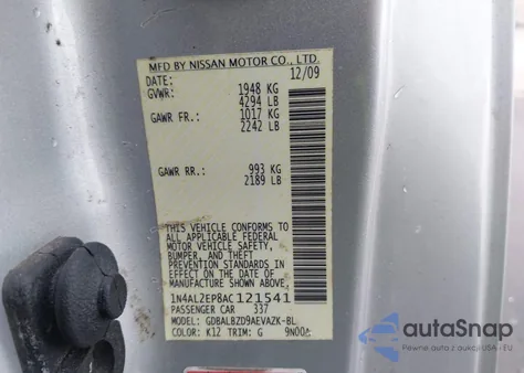 2010 Nissan Altima 2.5 S из США, поврежденный, VIN 1N4AL2EP8AC121541